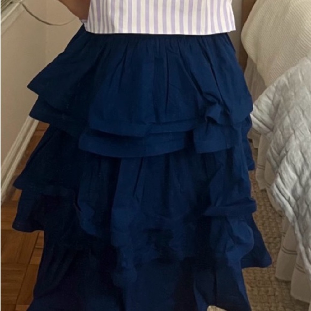 Buru Teagan Tiered Blue Midi Skirt